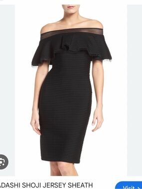 Tadashi Shoji Black One-Shoulder Ruffle Sheath Dress